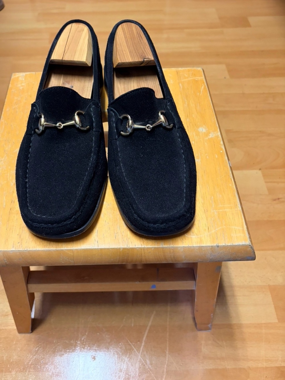 Gucci Black Suede Horsebit Slip-On Loafers